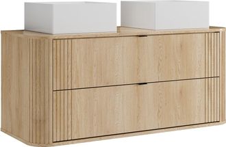 Vente-Unique Mueble de ba&ntilde;o suspendido con doble lavabo cuadrado sobre encimera - Natural claro - An. 120 cm - FILOR