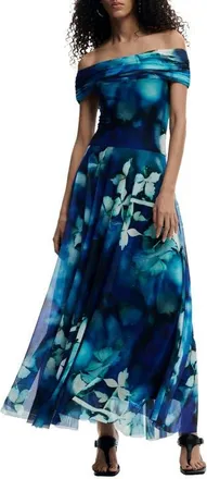 Desigual Floral Print Strapless Dress in Navy Blue at Nordstrom, Size Medium