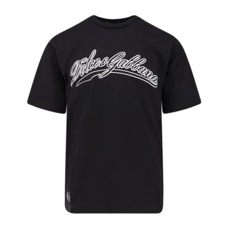 Dolce & Gabbana T-Shirts, male, Black, S, Cotton T-Shirt with Logo Embroidery