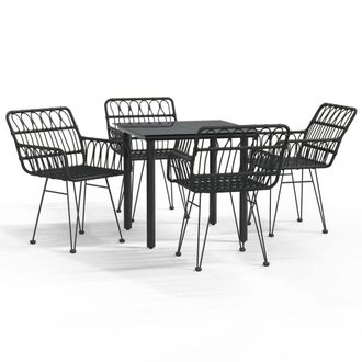 Berkfield Home 5 Piece Garden Dining Set Black Poly Rattan