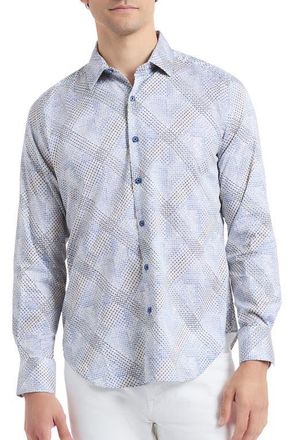 Robert Graham Shillibeer Stretch Cotton Button-Up Shirt in Blue Multi at Nordstrom, Size Xx-Large