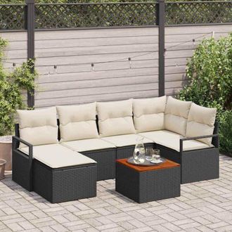 vidaXL Vidaxl - Conjunto De Sof&aacute; De Jard&iacute;n Con Coj&iacute;n 7 Pcs Negro Polirat&aacute;n