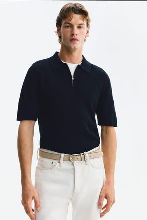 H&M Slim Fit Textured Polo Shirt in Navy Blue at Nordstrom, Size X-Large