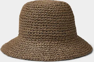 Simons Womens Crocheted paper straw cloche hat