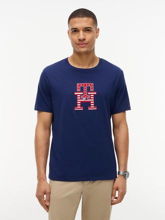 Tommy Hilfiger Mens Stars and Stripes Monogram T-Shirt - Light Navy - XS