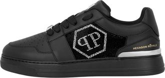 Philipp Plein Schoenen, unisex, Zwart, 44 EU, Leer, Lo-Top Sneakers Crystal Hexagon