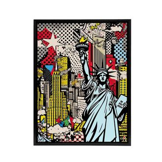 Artery8 New York Skyline Statue Of Liberty Pop Art Framed Canvas Wall Art Print | Size: W24 x H32