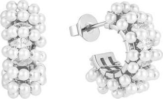 Untamed Petals Millie Mini Pearl Hoops in Silver at Nordstrom