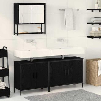 vidaXL Vidaxl - Juego De Muebles De Ba&ntilde;o Con Puerta 3 Pcs Negro 80 X 30 X 44 Cm