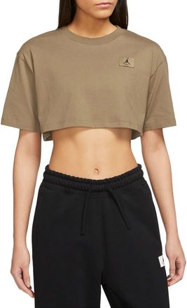 Nike Jordan Cotton Crop T-Shirt in Brown Kelp at Nordstrom, Size Small