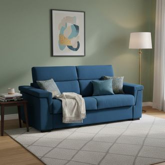 Dmora Sof&aacute; Cama 3 Plazas Nus, Desenfundable, Con Almacenaje Hecho En Italia, Lavable, 225x95 Cm Azul