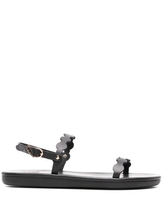 Ancient Greek Sandals Black Orion Vachetta Scalloped Leather Sandals
