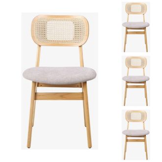 Vintahome Pack 4 Silla de comedor n&oacute;rdica madera y rat&aacute;n Nantes