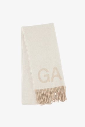 Ganni White Ivory Fringed Scarf Recycled Wool