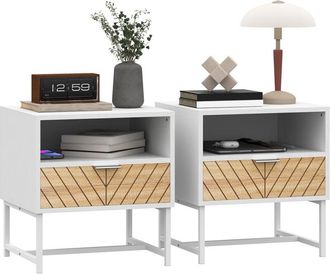 HOMCOM Homcom - conjunto de 2 mesitas de noche modernas mesillas de noche con cajón y compartimiento mesas de noche para dormitorio 45x39x48 cm blanco y