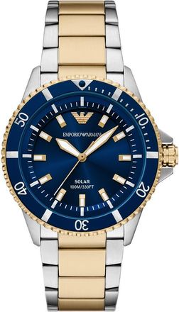 Emporio Armani World Explorer Solar Two-Tone Bracelet Watch, 42mm in Gold/Silver at Nordstrom