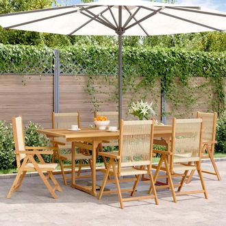 Berkfield Home 7 Piece Garden Dining Set Beige Polypropylene & Solid Wood