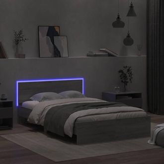 Berkfield Home Durable Bed Frame with Headboard & LED Grey Sonoma 140x190 cm