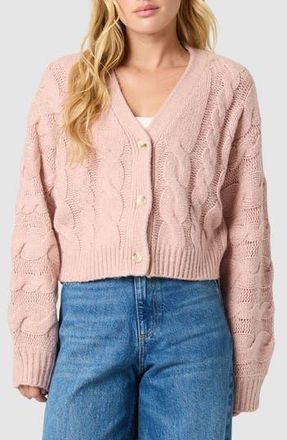 All in Favor Cable Stitch Cardigan in Pink at Nordstrom Rack, Size Medium