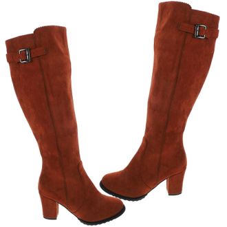 SOLUSTRE Women High-Heeled Knight Boots Knee-High Autumn Winter High Tube Boots with Side Zipper Stylish Light Brown Size 39