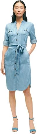 Brooks Brothers Denim Utility Jurk - Dames - Shirt Kleedjes - Blauw - 3XS - Denim - Kleedjes