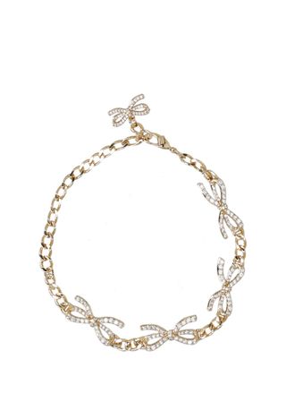 Self Portrait Gold-Plated Brass Bracelet With Crystal Bow Motifs