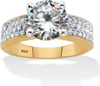 Palm Beach Jewelry 4.37 Cttw. Round Cut CZ Gold-Plated Silver Two-Tone Pave Engagement Ring