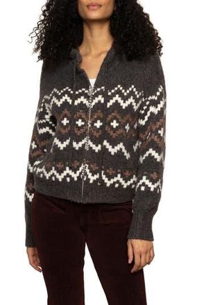 Sanctuary Fair Isle Zip Sweater Hoodie in Mocha Fairisle at Nordstrom Rack, Size X-Large P