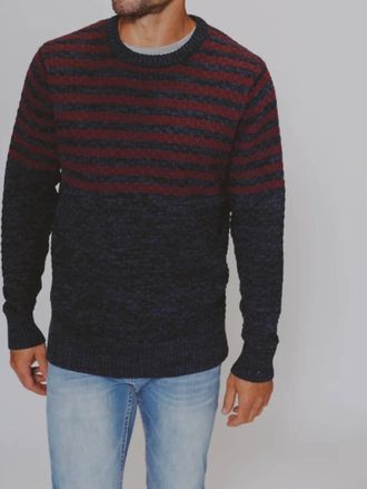 The Normal Brand Pique Stitch Crew Sweater In Navy/oxblood