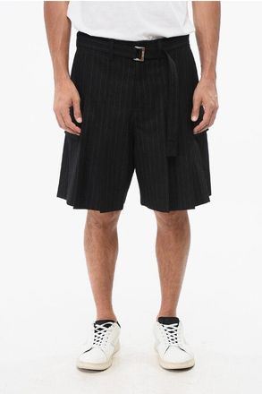 sacai Chalk Stripe Wool Bermuda Shorts with Belt and Pleats size 48