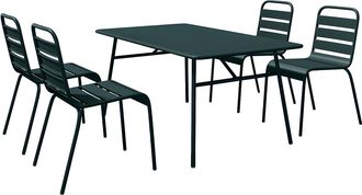 Vente-Unique Mesa y sillas de jard&iacute;n de metal - una mesa de 160 cm y 4 sillas apilables - Verde pino - MIRMANDE de MYLIA