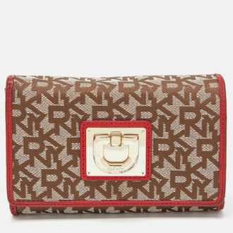 DKNY Dkny Beige/red Signature Canvas And Leather French Wallet