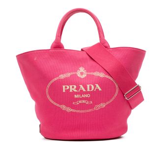 Prada Tweedehands Medium Canvas Canapa Logo Converteerbare Shopping Tote