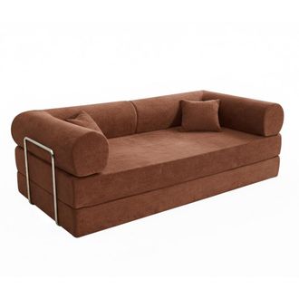 Oviala Sof&aacute; cama de tela de 2 plazas con cojines modulares marrones l 204 cm