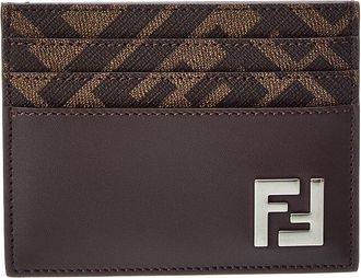 Fendi Fendi Ff Squared Canvas & Leather Card Case