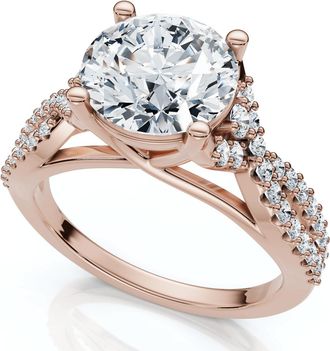 Pompeii3 Certified 2 1/2ct Diamond Crossover Engagement Ring 14K Gold of Pt Lab Grown