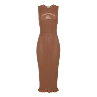 Elisabetta Franchi Logo-detail Midi Jurk - Dames - Kleedjes - Bruin - M - Polyester - Kleedjes