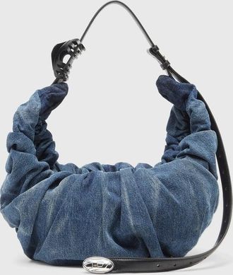 Diesel Grab-D-Large scrunched hobo bag in treated denim - Shoulder Bags - Woman - Blue
