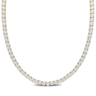 Amour 33 CT TGW Created White Sapphire Tennis Necklace In Yellow Plated Sterling Silver