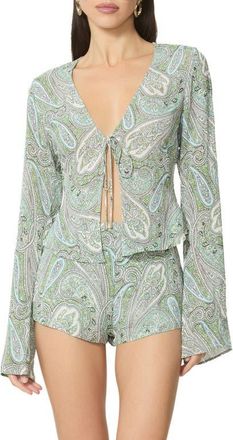 AFRM Tyra Paisley Tie Front Top in Aqua Paisley at Nordstrom, Size X-Large