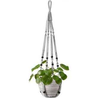 OEM Portapiante Da Interno In Corda Di Cotone Grigio, 85 Cm, Con Perline Di Legno, Per Decorazione DInterni, Senza Gancio, 1 Paio
