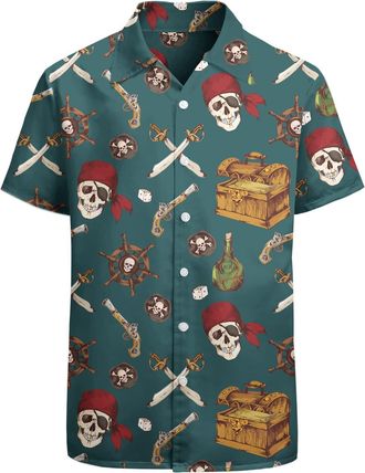 Generic Pirate Skull Halloween Shirt Men Hawaiian Shirt Button Down Short Sleeve Shirts Funny Party Outfit Shirts1179