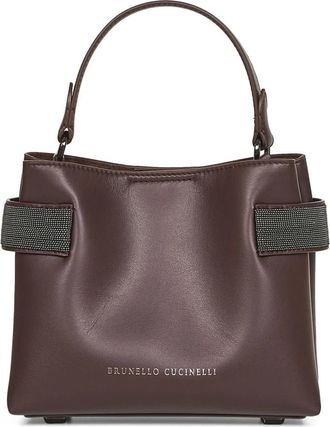 Brunello Cucinelli Tassen, Dames, Paars, ONE Size, Leer, Paarse leren schoudertas met monili-borduursel