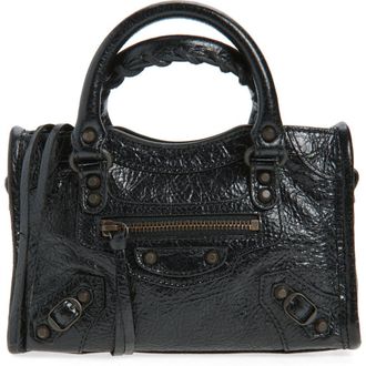 Balenciaga Nano Le City Arena Leather Top Handle Bag in 1000 Black at Nordstrom