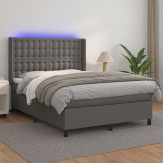 vidaXL Vidaxl - Cama Box Spring Colch&oacute;n Y Led Cuero Sint&eacute;tico Gris 140x200 Cm