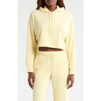 Beyond Yoga Breathe Easy Rib Crop Hoodie in Yellow Swirl at Nordstrom, Size X-Large