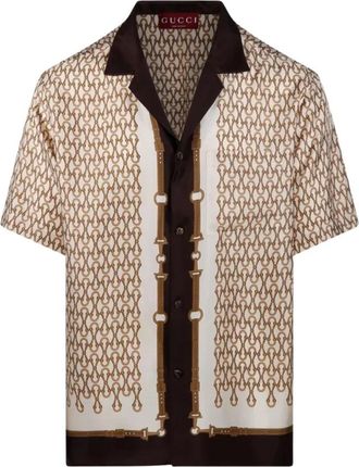 Gucci Overhemden, Heren, Veelkleurig, S, Printed Silk Twill Bowling Shirt
