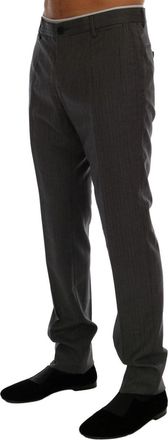 Dolce & Gabbana Mens Gray Wool Striped Formal Pants