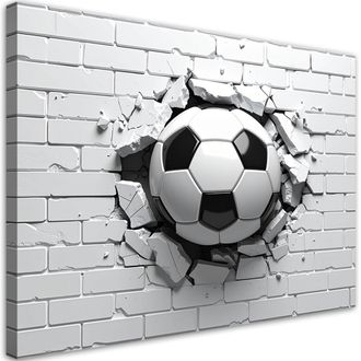 Feeby Cuadro Sobre Lienzo, F&uacute;tbol Rompiendo Una Pared De Ladrillos, 100x70