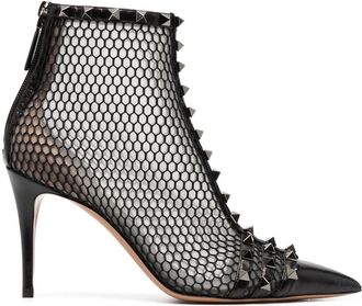 Valentino Garavani Rockstud sheer ankle boots - women - Calf Leather/Polyamide/Kid Leather/Metal/Polyester/Goat Skin/Lambskin - 39.5 - Black